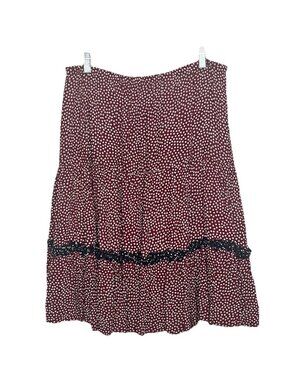 Marla Duran Rayon Tiered Ruffle Skirt Burgundy Polka Dot Lace Trim Sz L Boho